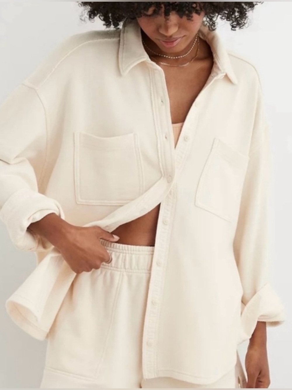Aerie Cream Oversized Lumber Jane Button-Down Shirt Jacket, Sz L, NWT (P2P 29”)